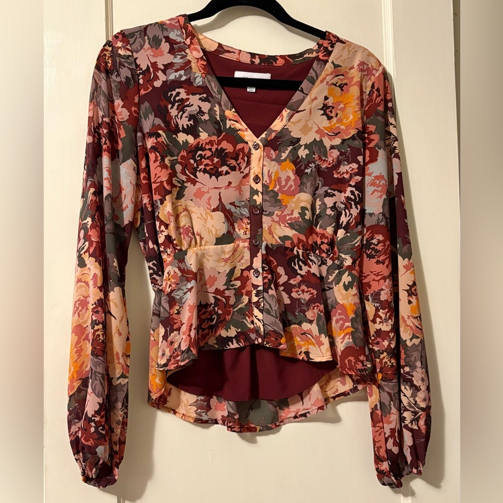 Nordstrom Women’s Lost + Wander Floral Peplum Blouse with Button Detail